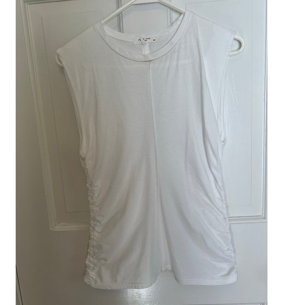 Rag and Bone Jersey Wrap Tank White Ruched Top Women's S P Casual Cotton FLAW - Picture 12 of 13